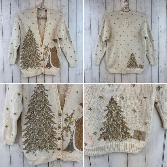 Marisa Christina Sweaters - VTG Marisa Christina Cream Ramie Beaded Sequin Christmas Sweater 1996 Medium